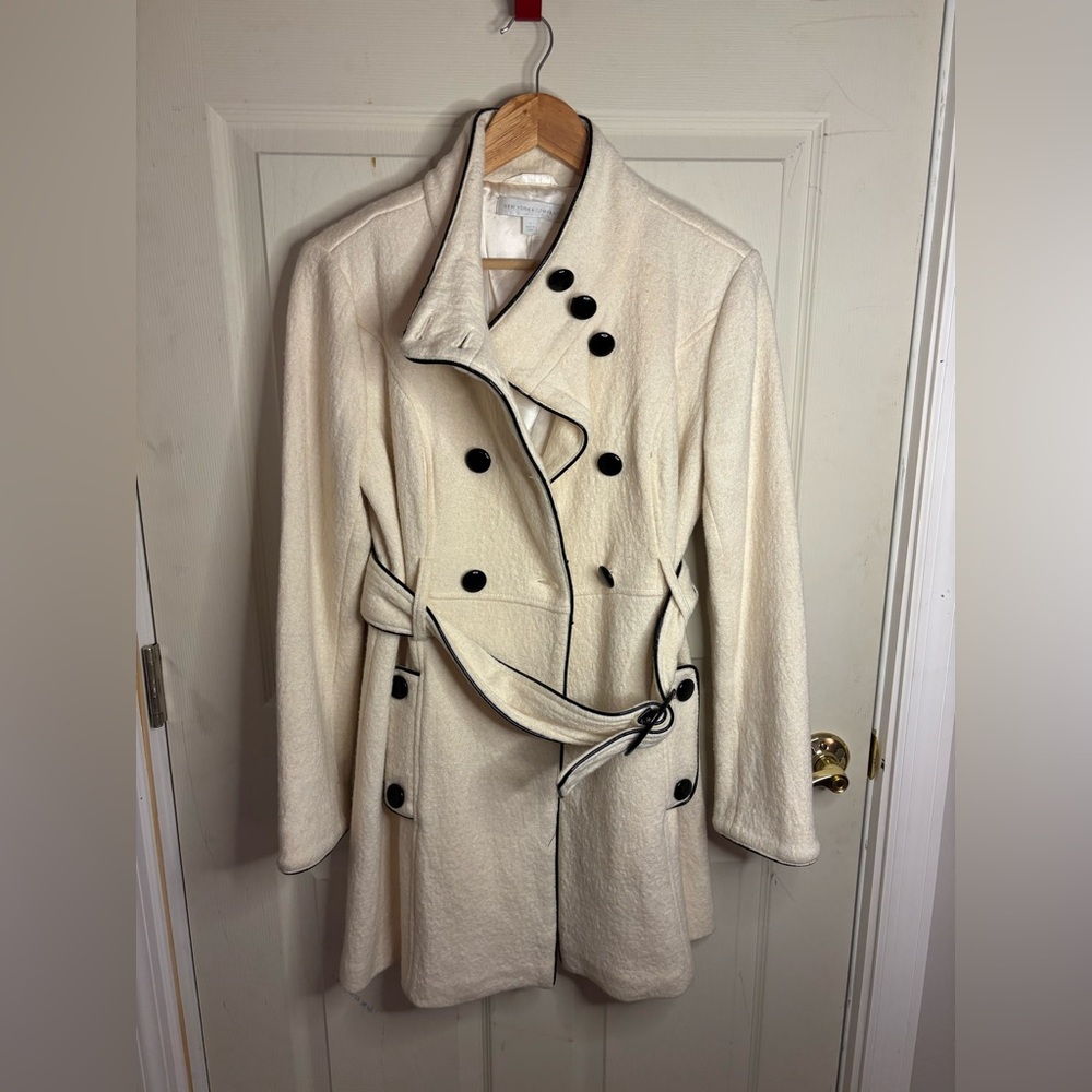 New York & Company Cream Trench Coat with Black Accents